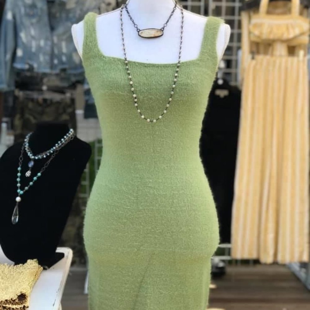Lime Green Fitted Sleeveless Sweater Mini Dress